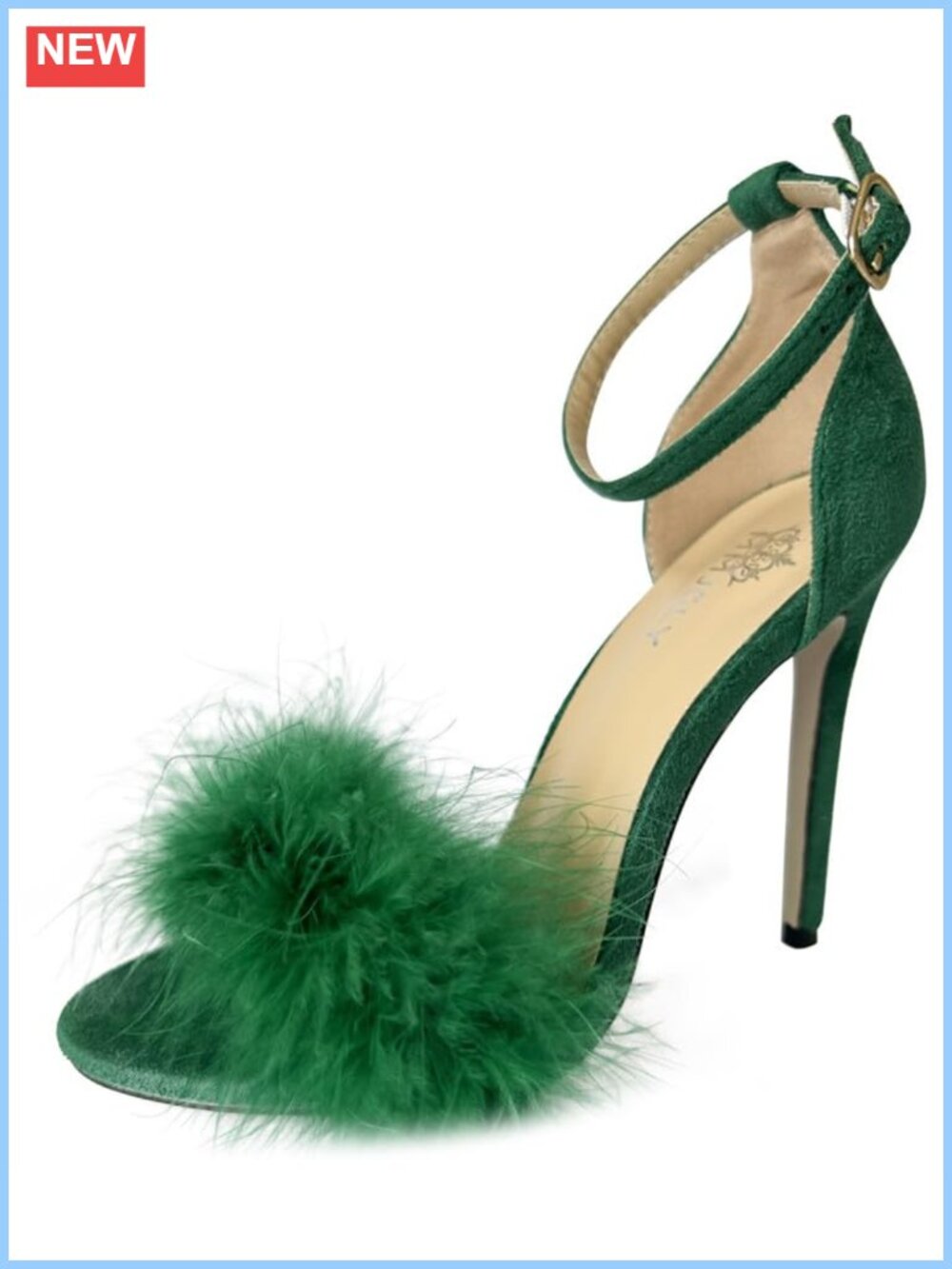 MMJULY Women's Open Toe Fluffy Feather Stiletto High Heel Dress Sandal